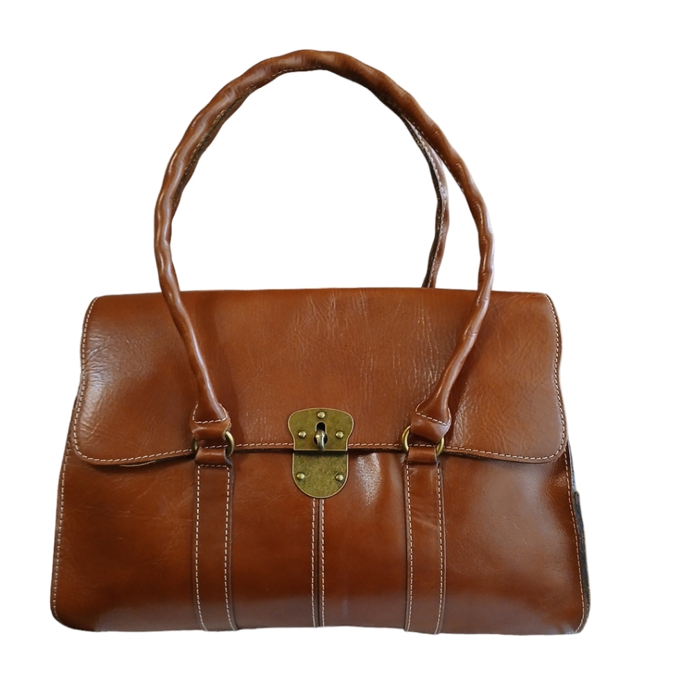 Patricia Nash Cognac Braided-Handle Leather Satchel